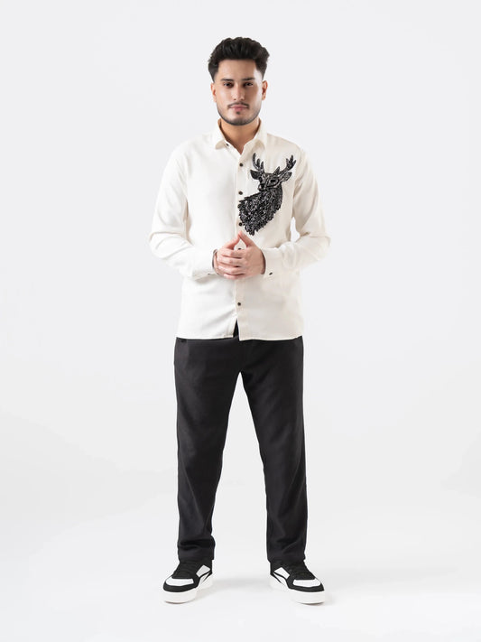 Silent Hunt – Deer Embroidered White Shirt
