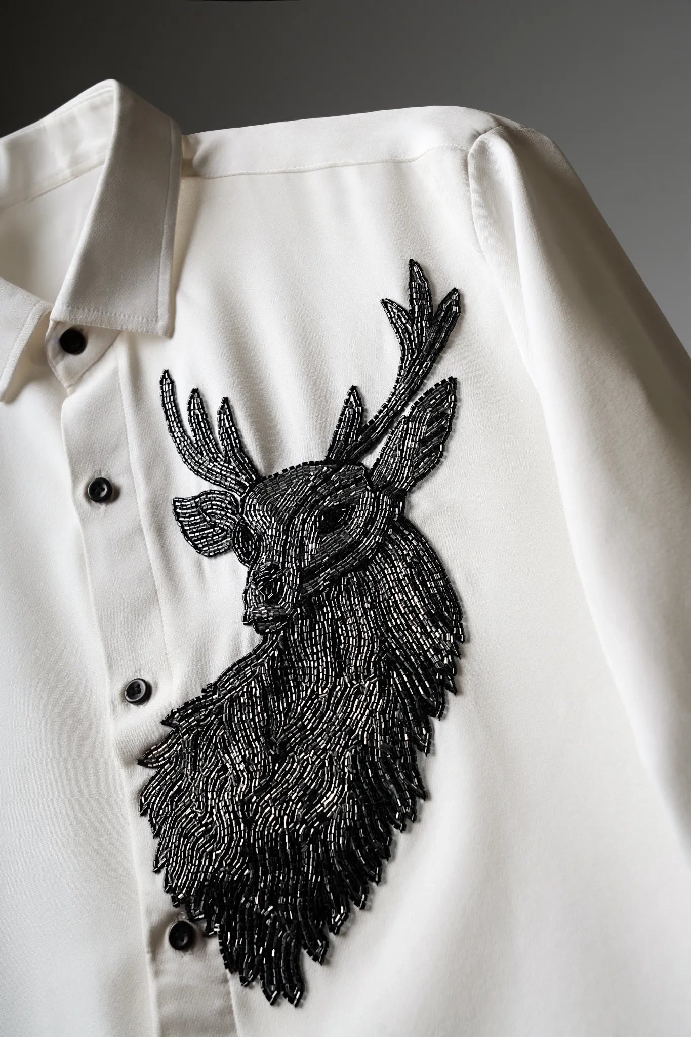 Deer Embroidered White Shirt for Men