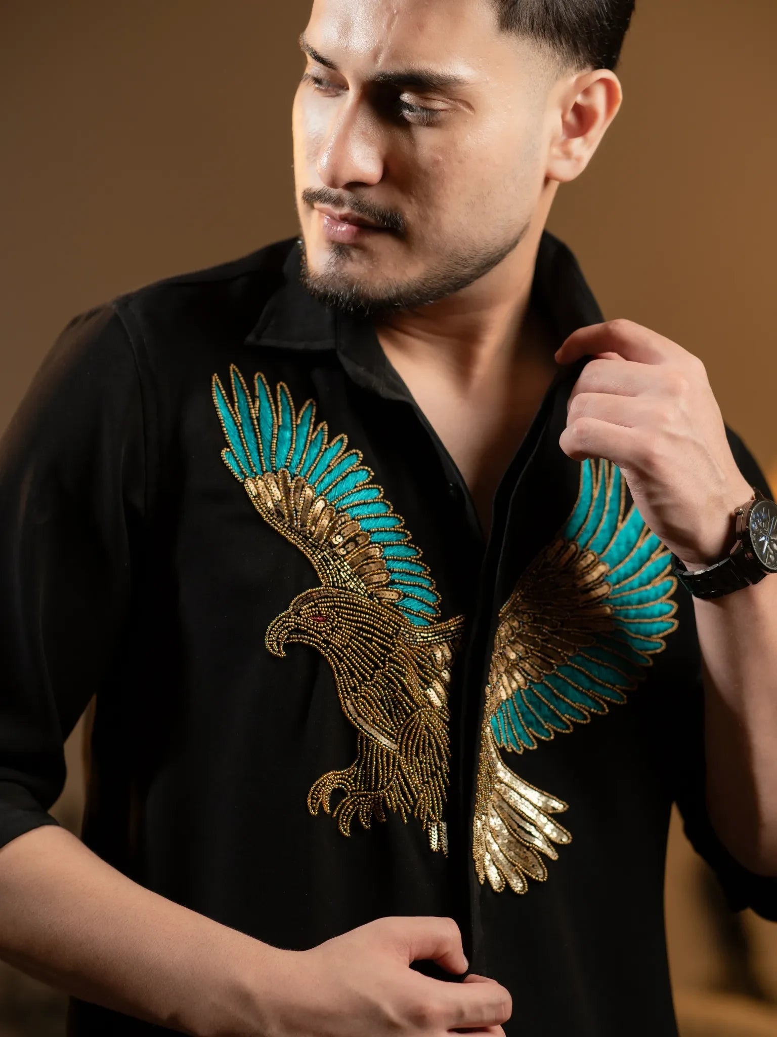 Soaring Eagle Embroidered Black Shirt