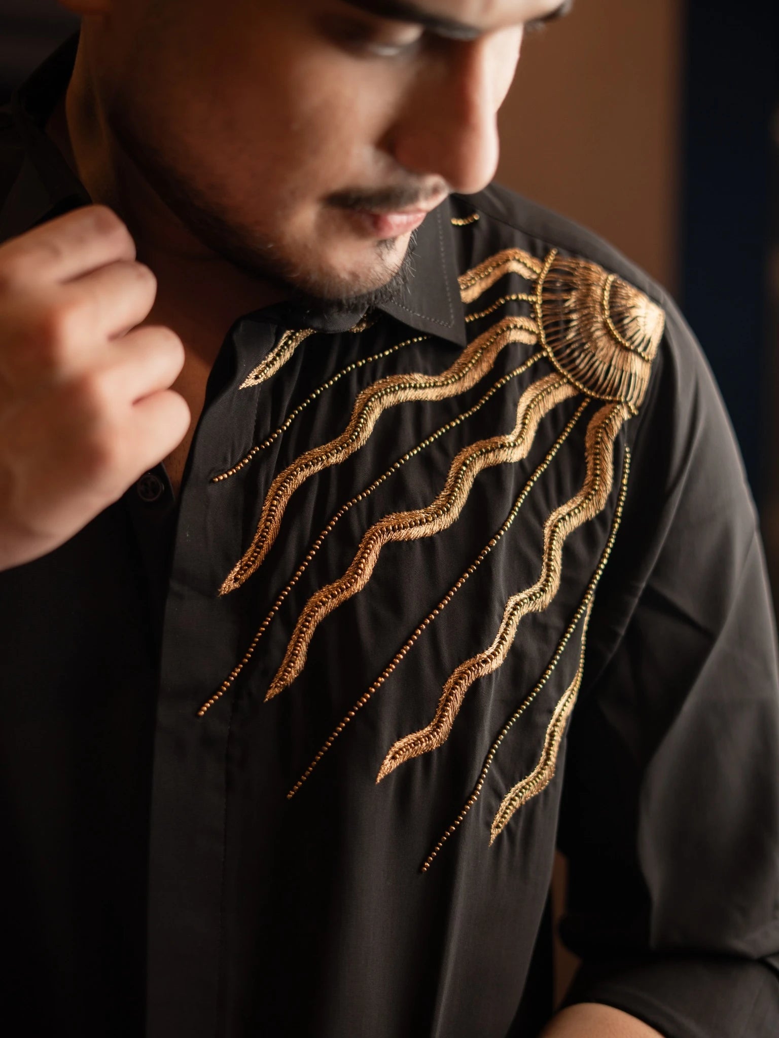 Sun Embroidered Black Shirt