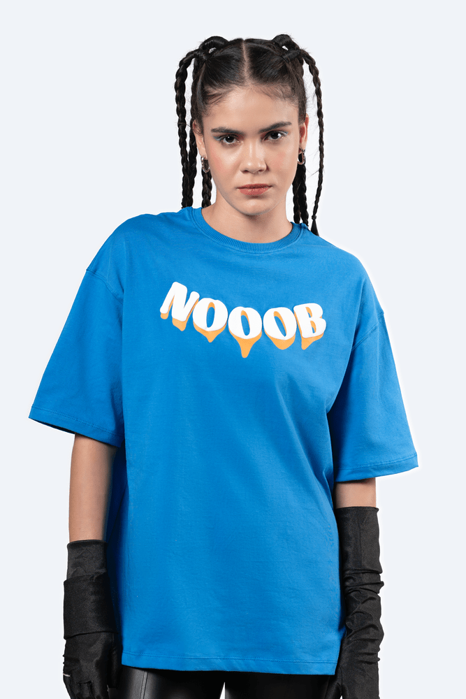 Blue Oversized Graphic Back Printed T-shirt for Women