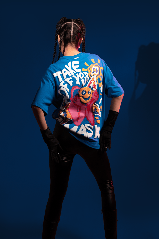 Blue Oversized Graphic Back Printed T-shirt