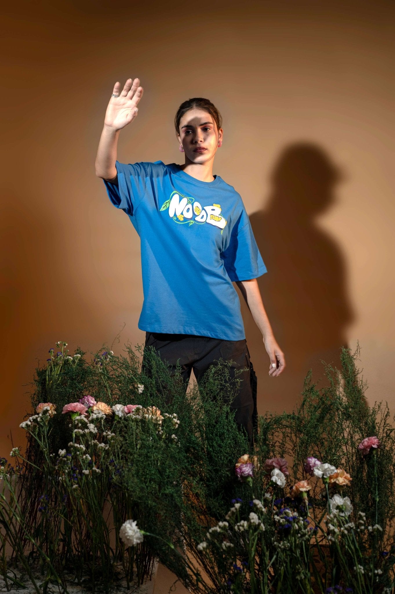 Blue Cotton Printed Oversized T-shirt