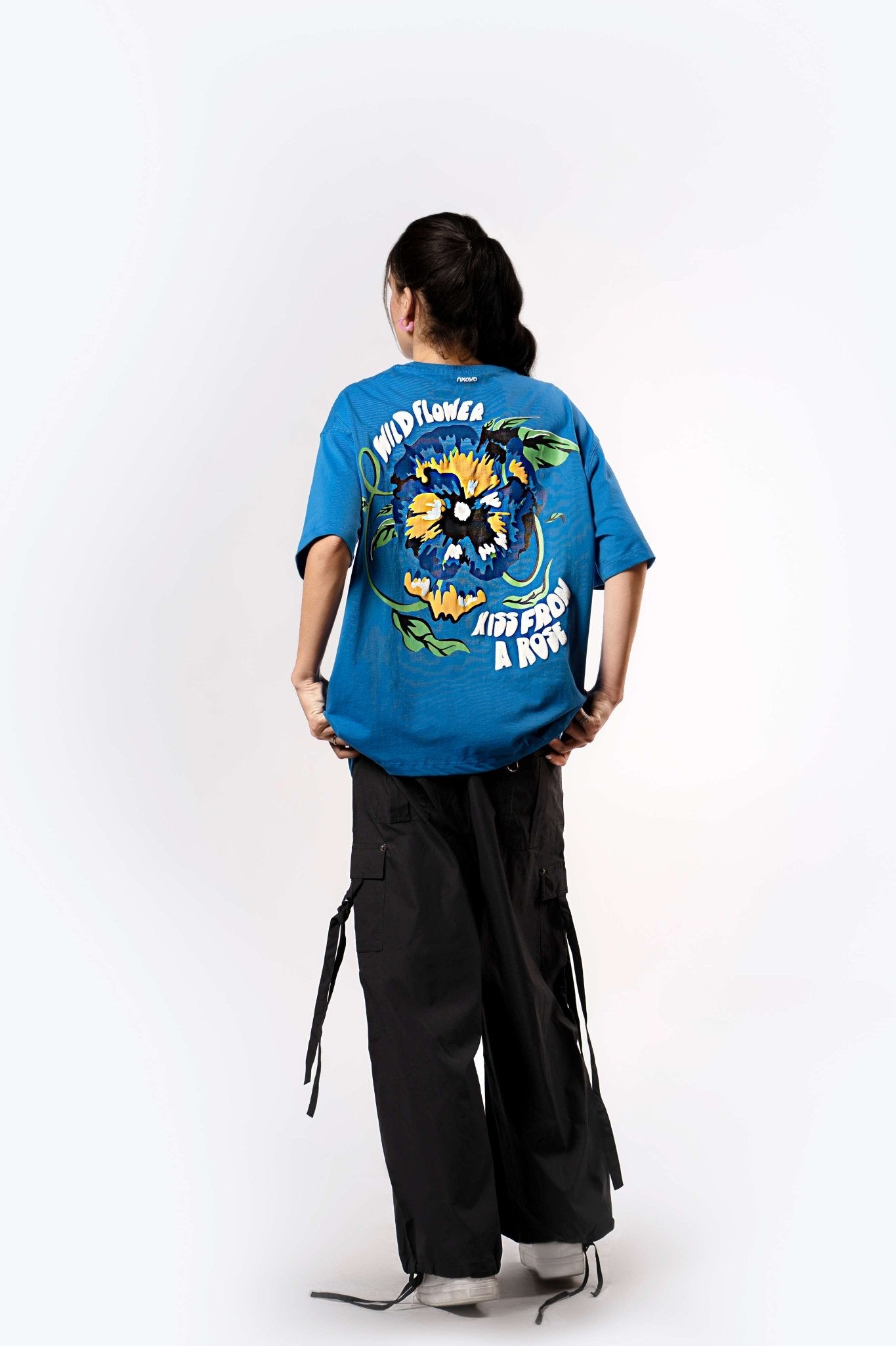 Blue Oversized Back Printed T-shirt for Women