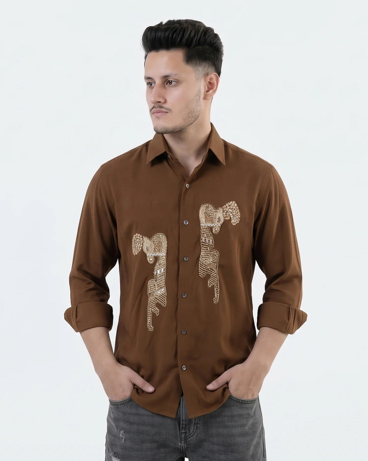 Twin Stallion – Embroidered Horse Shirt for Men