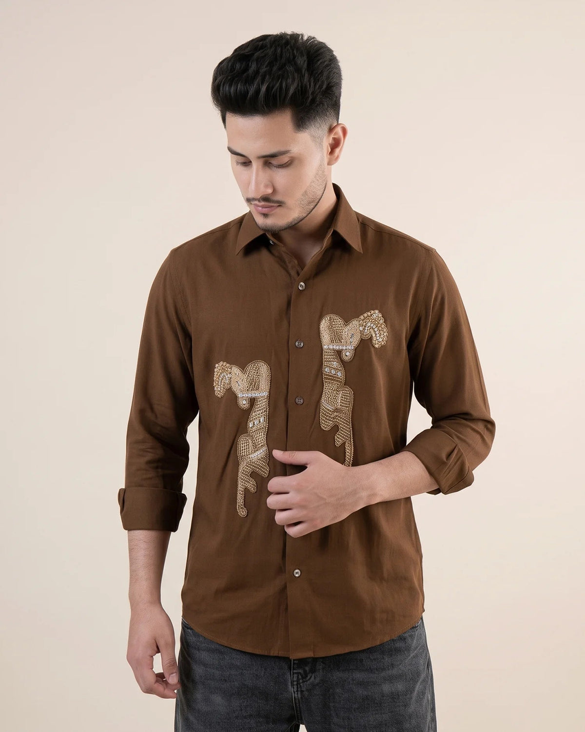 Twin Stallion – Embroidered Horse Shirt for Men