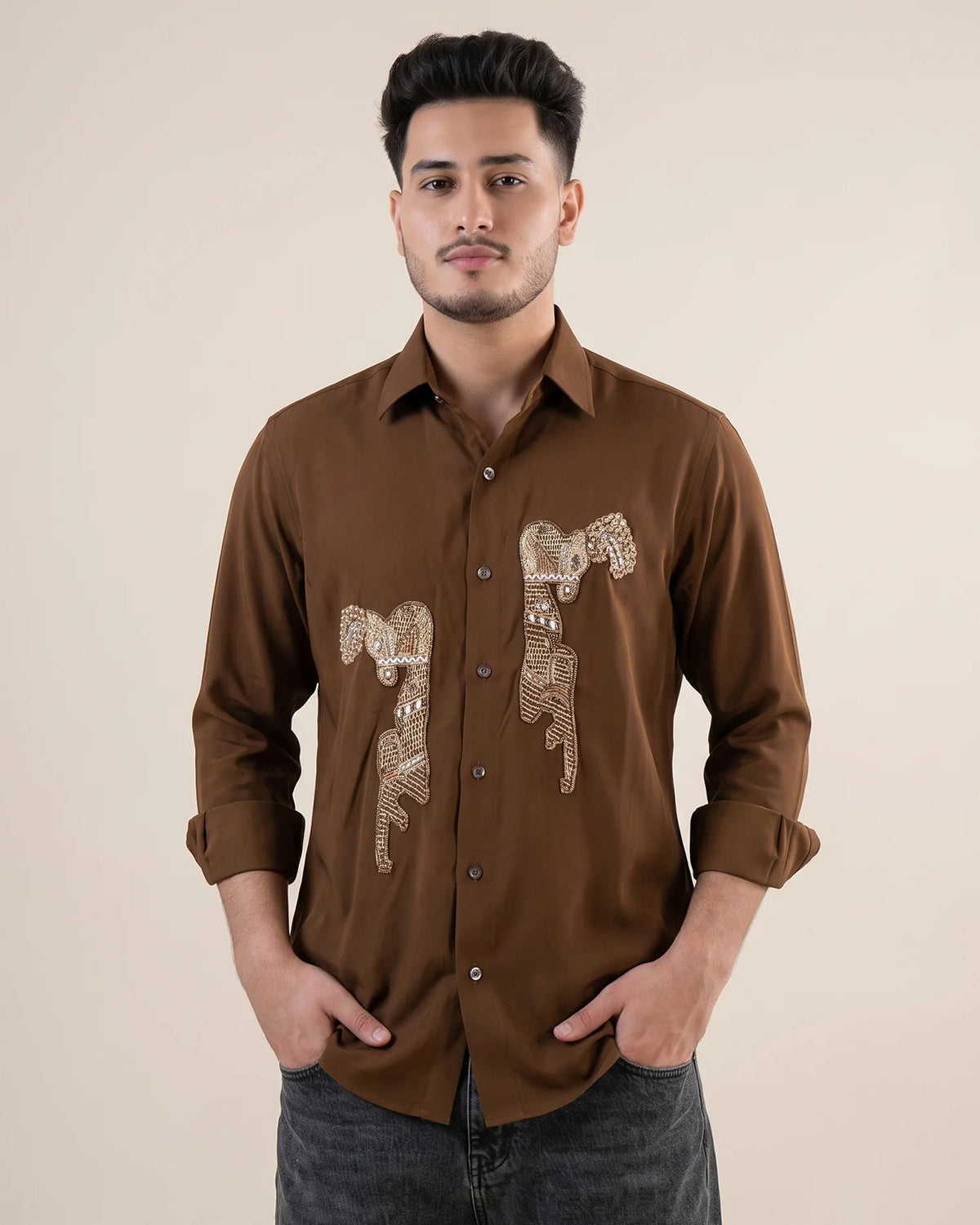 Twin Stallion – Embroidered Horse Shirt for Men