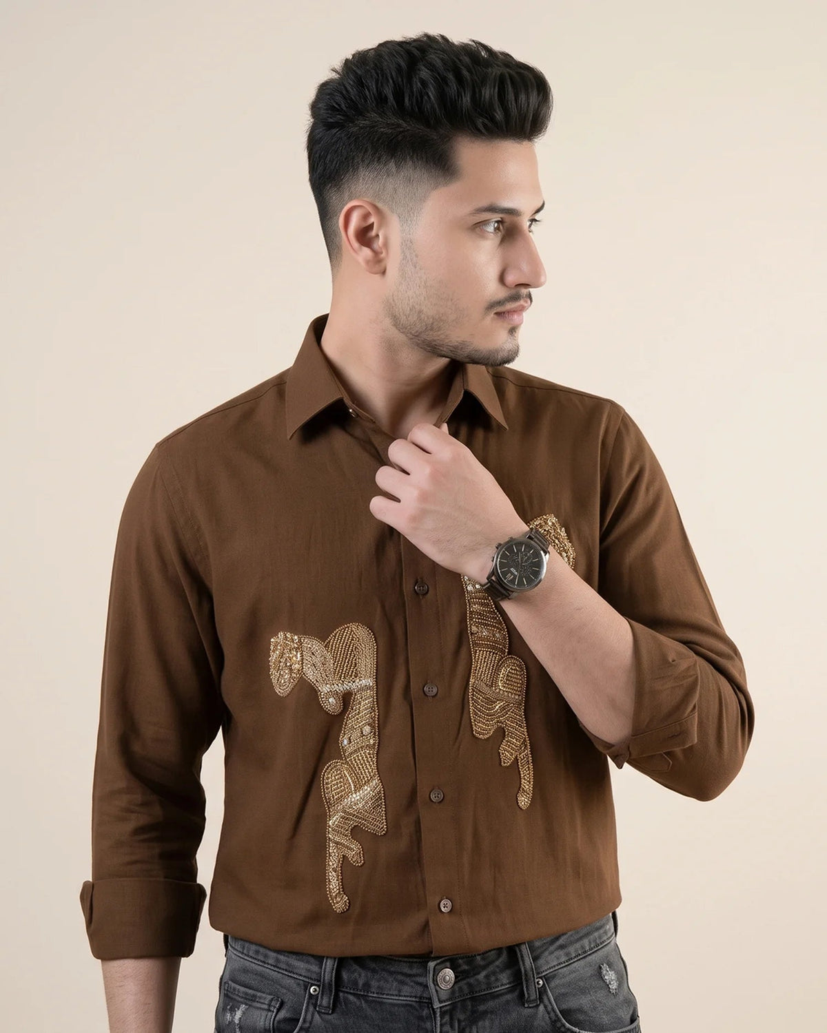 Twin Stallion – Embroidered Horse Shirt for Men