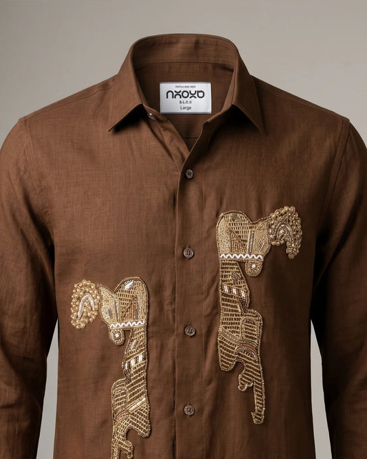 Twin Stallion – Embroidered Horse Shirt for Men