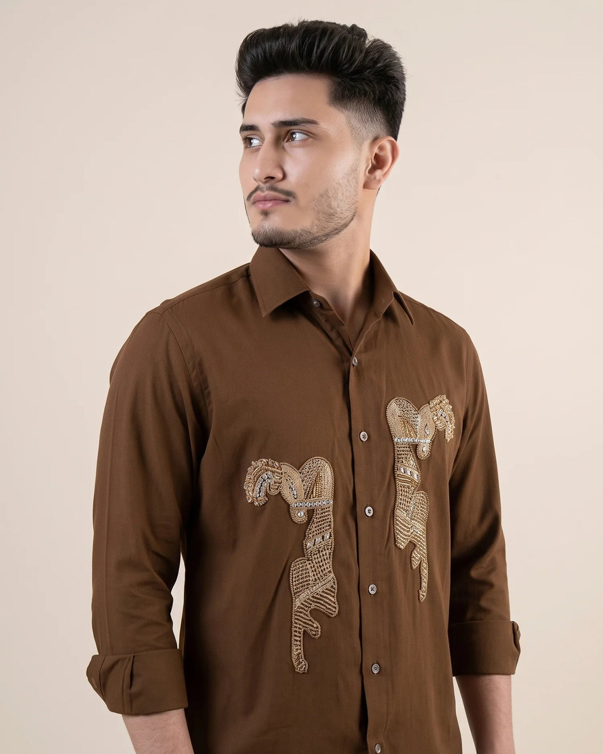 Twin Stallion – Embroidered Horse Shirt for Men