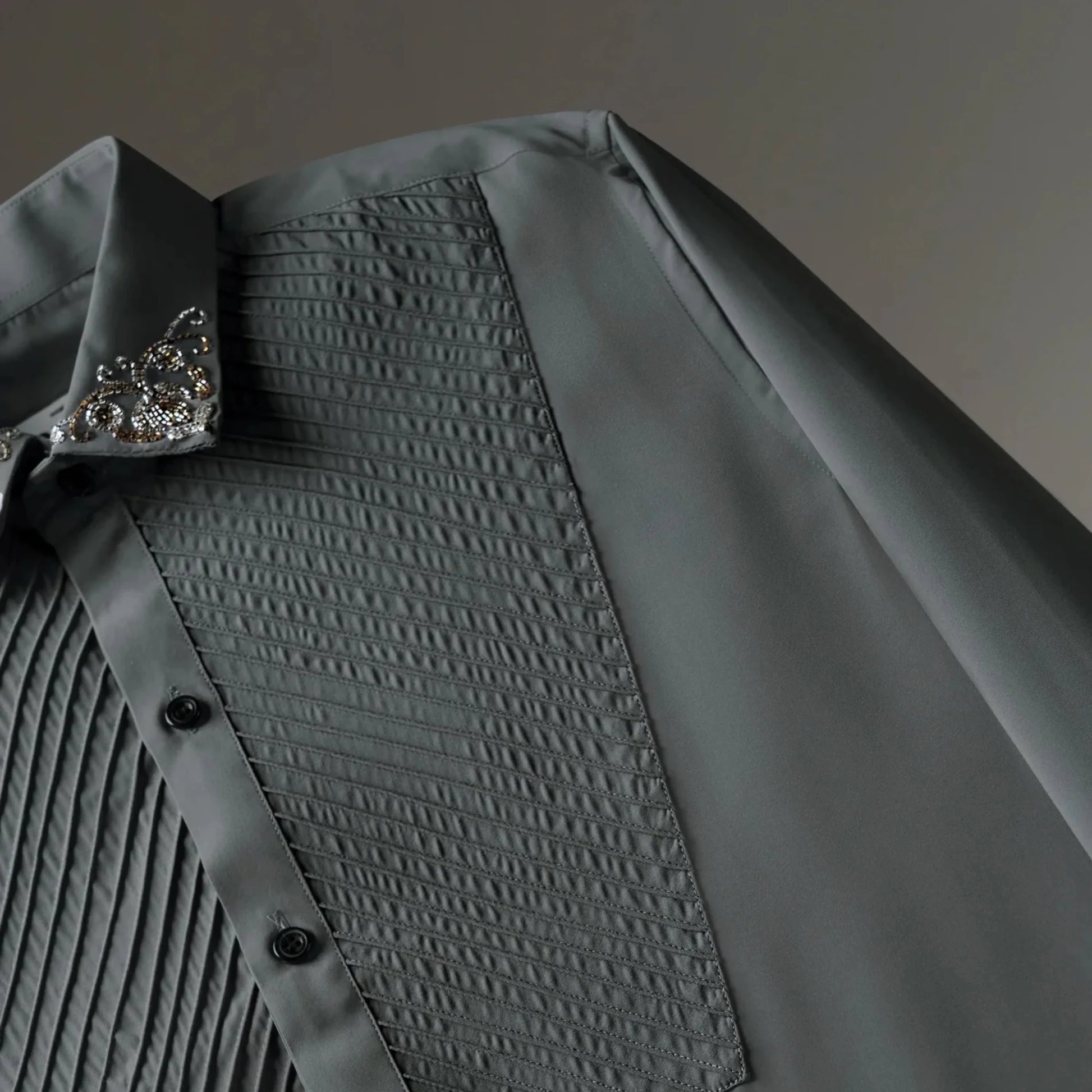 Vice Collar Embellished Shirt for Men