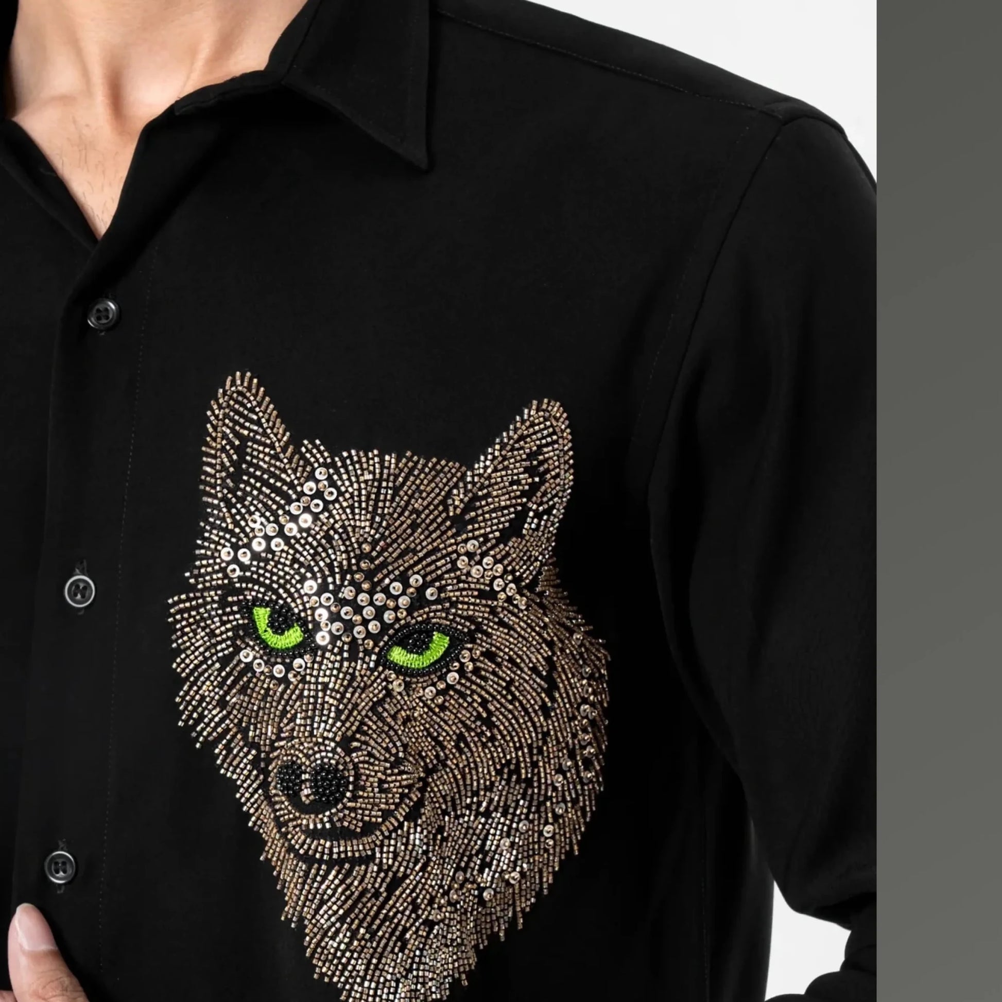 Wolf Magic – Embroidered Black Shirt